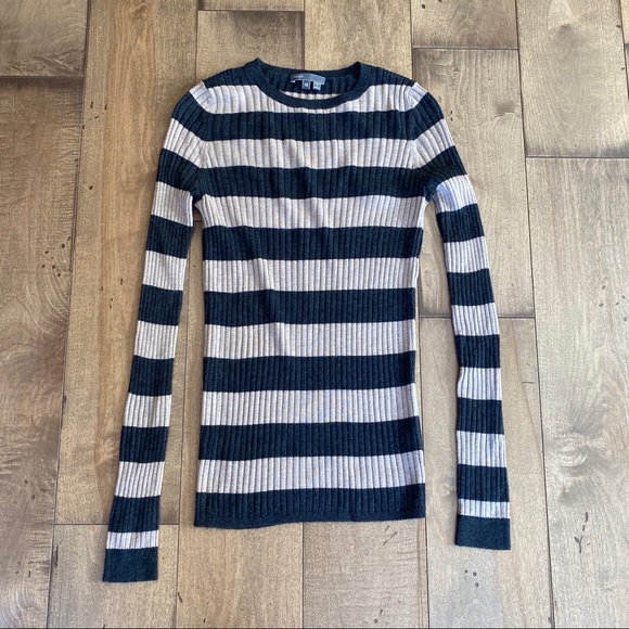 Vince Sweaters - Vince Cashmere Crewneck Sweater Striped Gray Tan